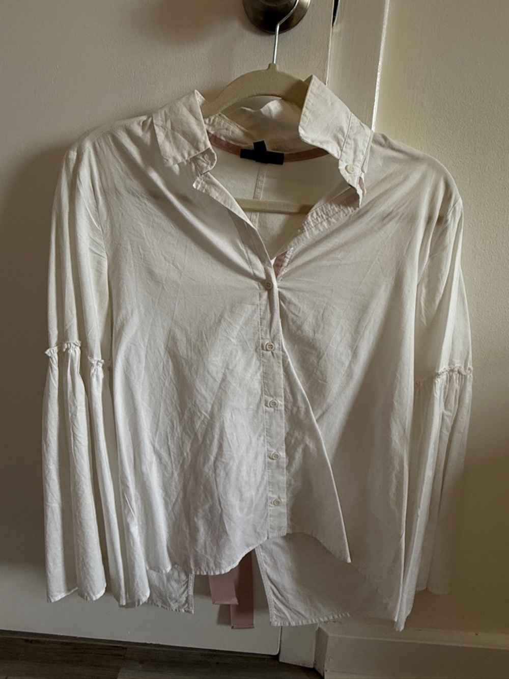 Topshop White Button-Down Blouse with Flared Sleeves